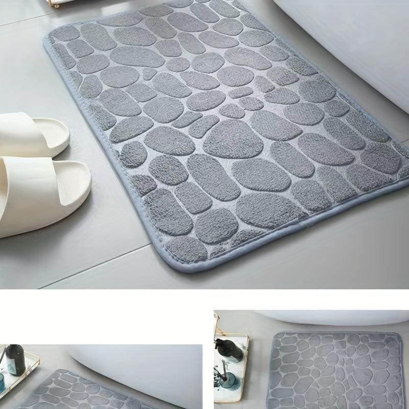 Memory Foam Bathroom Rug Cobblestone Embossed Rapid Water Absorbent