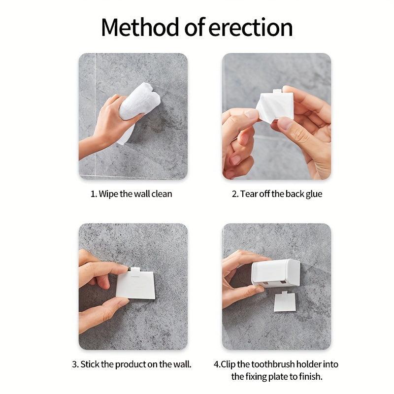 Dustproof Wall Mounted Toothbrush Holder 2 Slots Self Adhesive Organizer