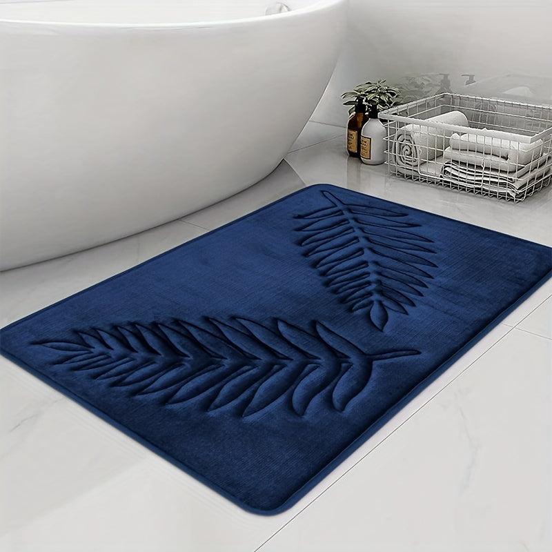 Navy Leaf Sponge Bathroom Mat Non Slip Anti Skid Bath Rug