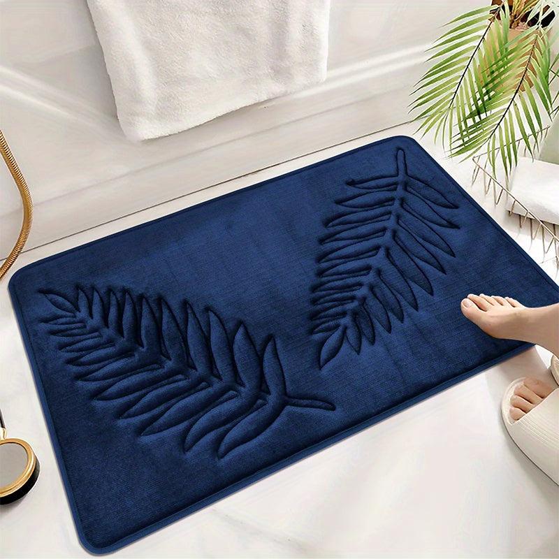 Navy Leaf Sponge Bathroom Mat Non Slip Anti Skid Bath Rug