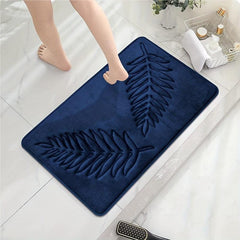 Navy Leaf Sponge Bathroom Mat Non Slip Anti Skid Bath Rug