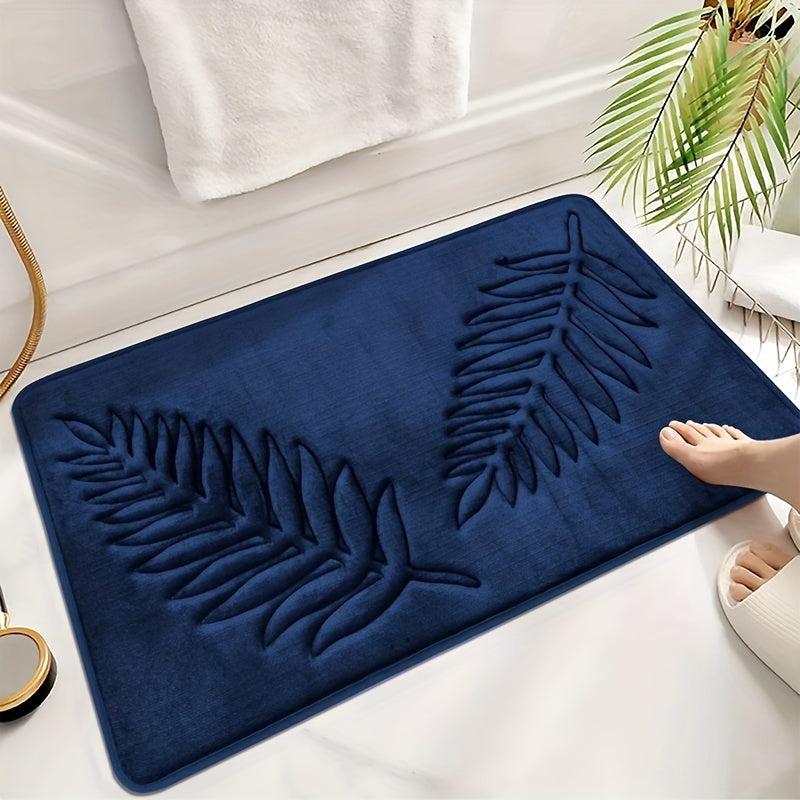 Navy Leaf Sponge Bathroom Mat Non Slip Anti Skid Bath Rug