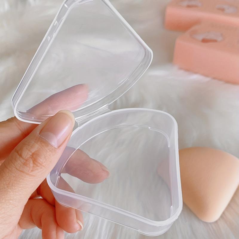 Portable Triangle Powder Puff Storage Box Transparent Dust proof Wet and Dry
