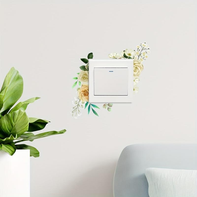 Non adhesive Plant Flower Switch Sticker Cartoon Switch Mural Paste Decoration