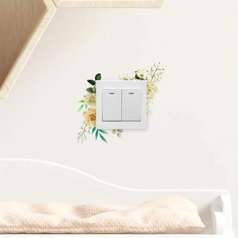 Non adhesive Plant Flower Switch Sticker Cartoon Switch Mural Paste Decoration