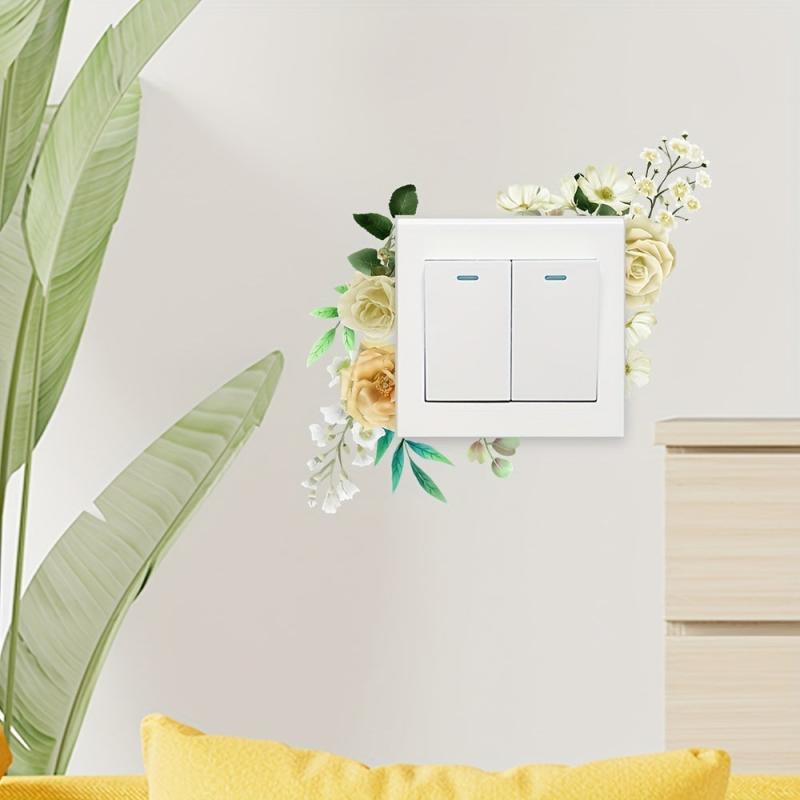 Non adhesive Plant Flower Switch Sticker Cartoon Switch Mural Paste Decoration