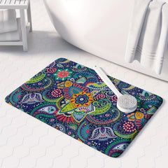 Boho Bath Rug Paisley Floral Pattern Non Slip Bath Mat