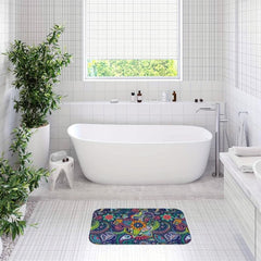 Boho Bath Rug Paisley Floral Pattern Non Slip Bath Mat