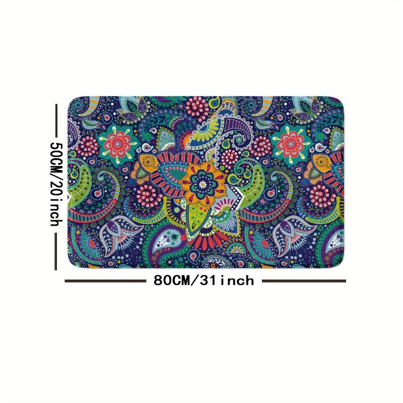 Boho Bath Rug Paisley Floral Pattern Non Slip Bath Mat