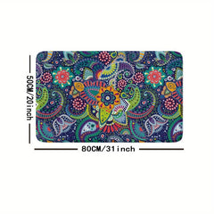 Boho Bath Rug Paisley Floral Pattern Non Slip Bath Mat