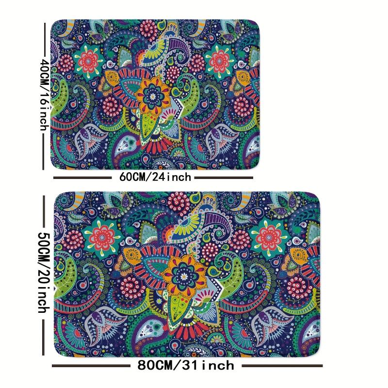 Boho Bath Rug Paisley Floral Pattern Non Slip Bath Mat