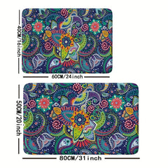 Boho Bath Rug Paisley Floral Pattern Non Slip Bath Mat