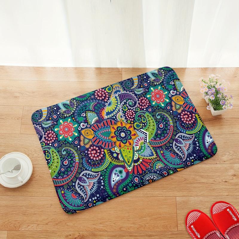 Boho Bath Rug Paisley Floral Pattern Non Slip Bath Mat
