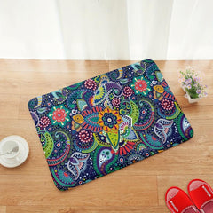 Boho Bath Rug Paisley Floral Pattern Non Slip Bath Mat