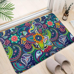 Boho Bath Rug Paisley Floral Pattern Non Slip Bath Mat