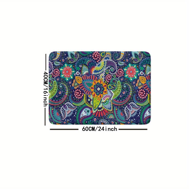 Boho Bath Rug Paisley Floral Pattern Non Slip Bath Mat