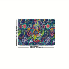 Boho Bath Rug Paisley Floral Pattern Non Slip Bath Mat