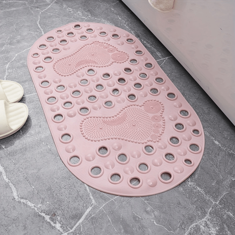 Anti Slip Shower Stall Mat with Drain Holes & Suction Cups Oval Bath Rug