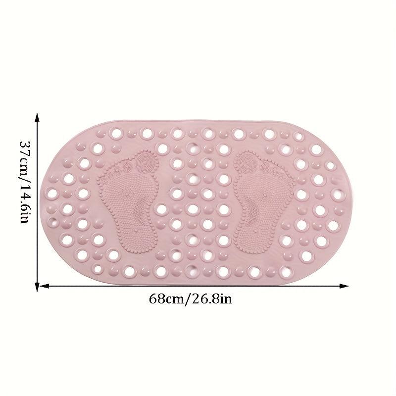 Anti Slip Shower Stall Mat with Drain Holes & Suction Cups Oval Bath Rug
