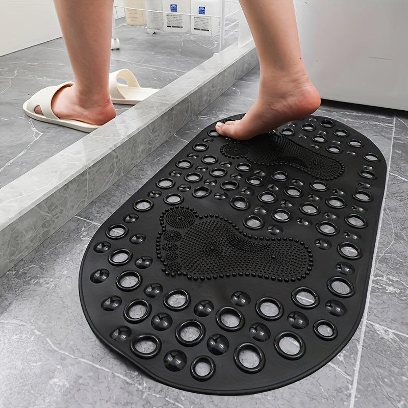 Anti Slip Shower Stall Mat with Drain Holes & Suction Cups Oval Bath Rug