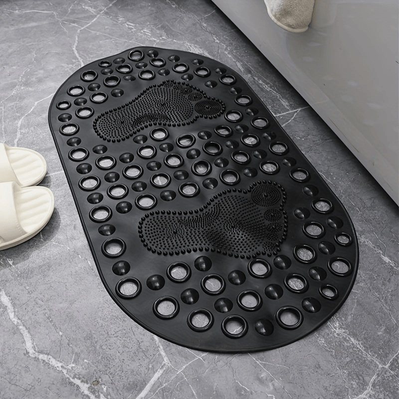 Anti Slip Shower Stall Mat with Drain Holes & Suction Cups Oval Bath Rug