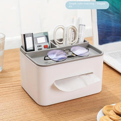 Desktop Tissue Box with Storage Drawer and Pen Holder