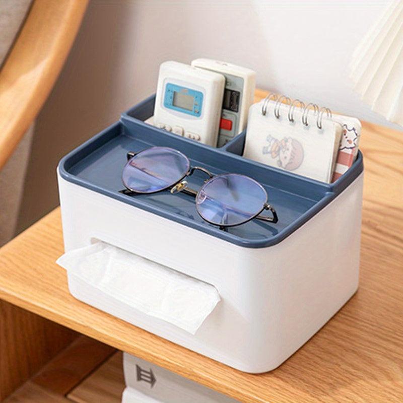 Desktop Tissue Box with Storage Drawer and Pen Holder