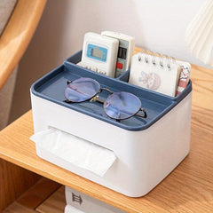 Desktop Tissue Box with Storage Drawer and Pen Holder