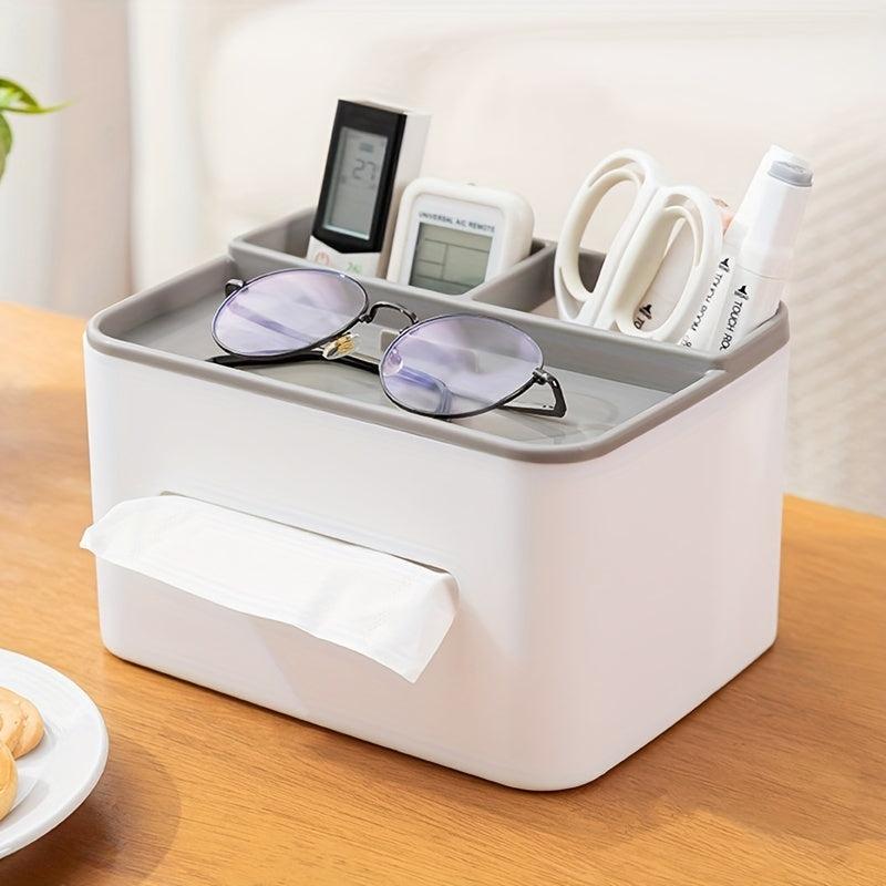 Desktop Tissue Box with Storage Drawer and Pen Holder