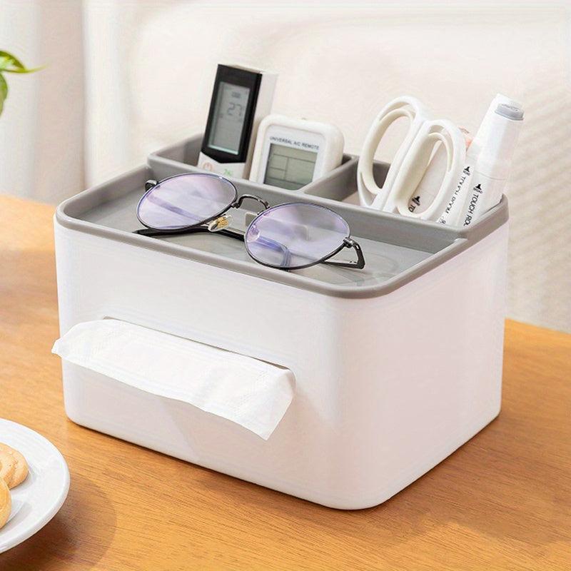Desktop Tissue Box with Storage Drawer and Pen Holder