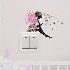 2pcs Butterfly Girl Switch Sticker Self-adhesive Wall Decal