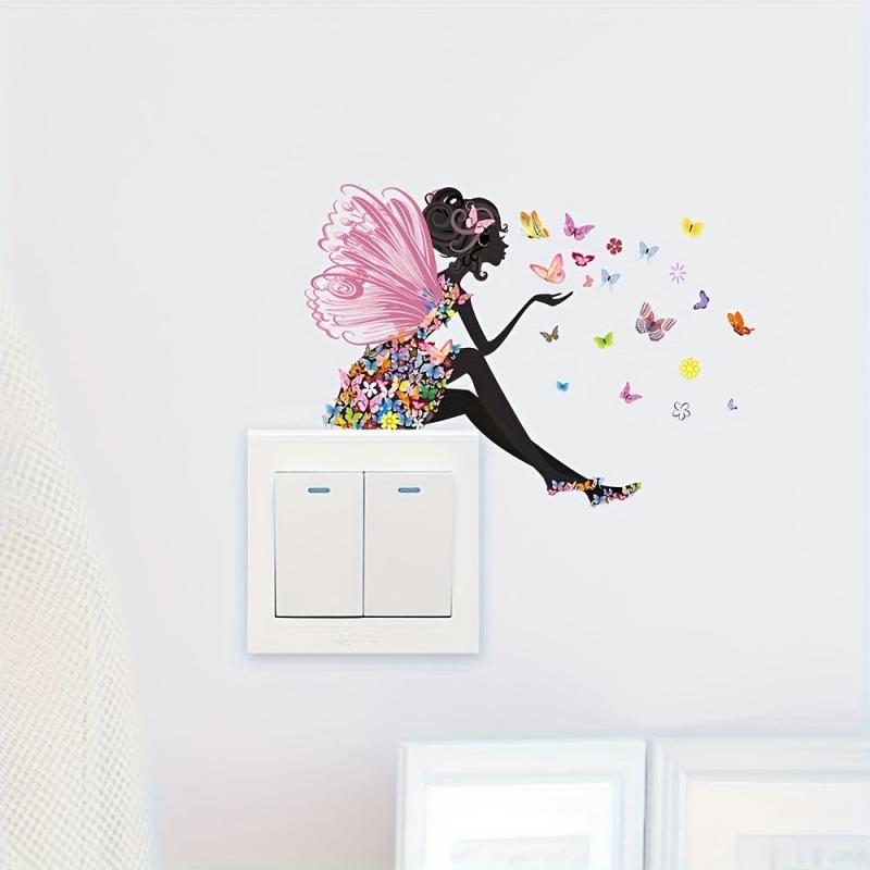 2pcs Butterfly Girl Switch Sticker Self-adhesive Wall Decal