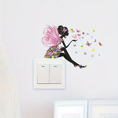 2pcs Butterfly Girl Switch Sticker Self-adhesive Wall Decal
