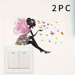 2pcs Butterfly Girl Switch Sticker Self-adhesive Wall Decal