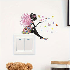 2pcs Butterfly Girl Switch Sticker Self-adhesive Wall Decal