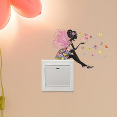 2pcs Butterfly Girl Switch Sticker Self-adhesive Wall Decal