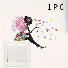 2pcs Butterfly Girl Switch Sticker Self-adhesive Wall Decal