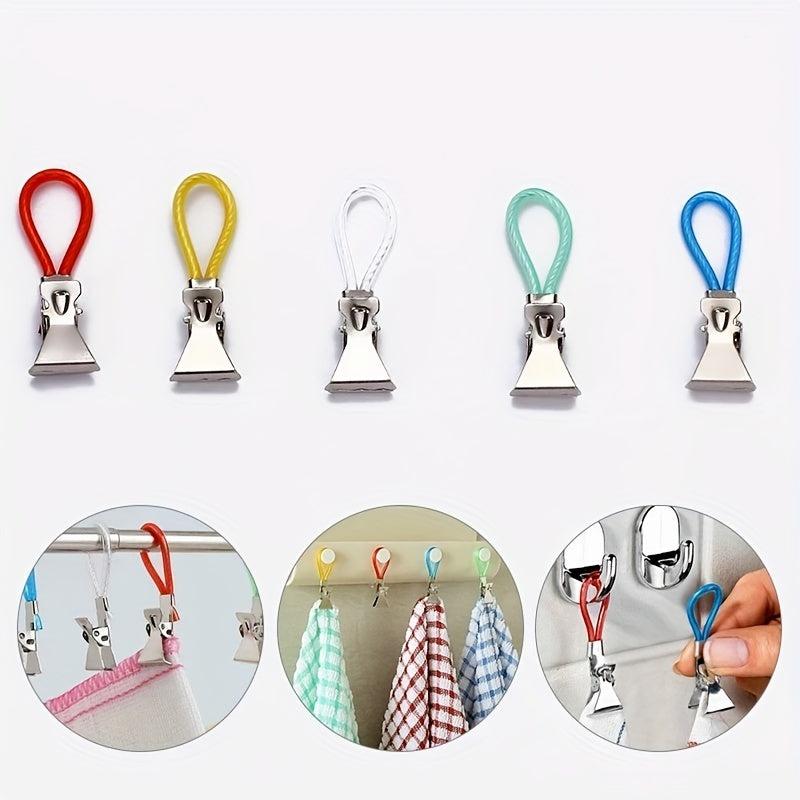 5pcs Waterproof Towel Clips with Loops for Bathroom Towels Storage
