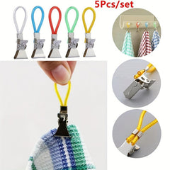 5pcs Waterproof Towel Clips with Loops for Bathroom Towels Storage