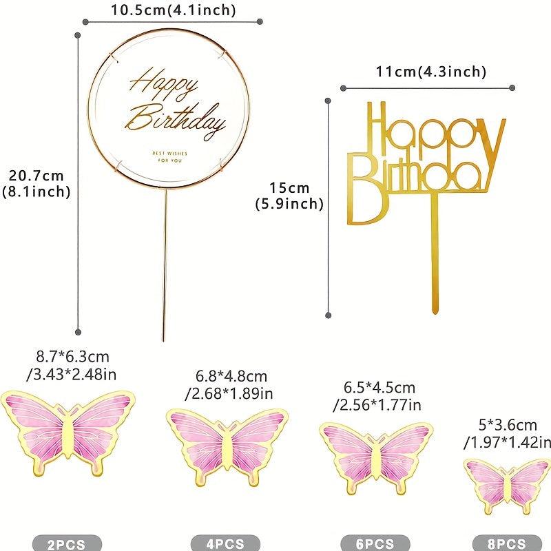 22pcs Butterfly Cake Decorations with Happy Birthday Acrylic Toppers