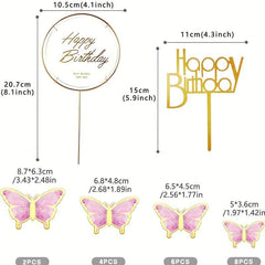 22pcs Butterfly Cake Decorations with Happy Birthday Acrylic Toppers