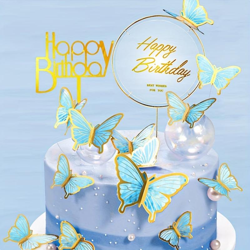 22pcs Butterfly Cake Decorations with Happy Birthday Acrylic Toppers