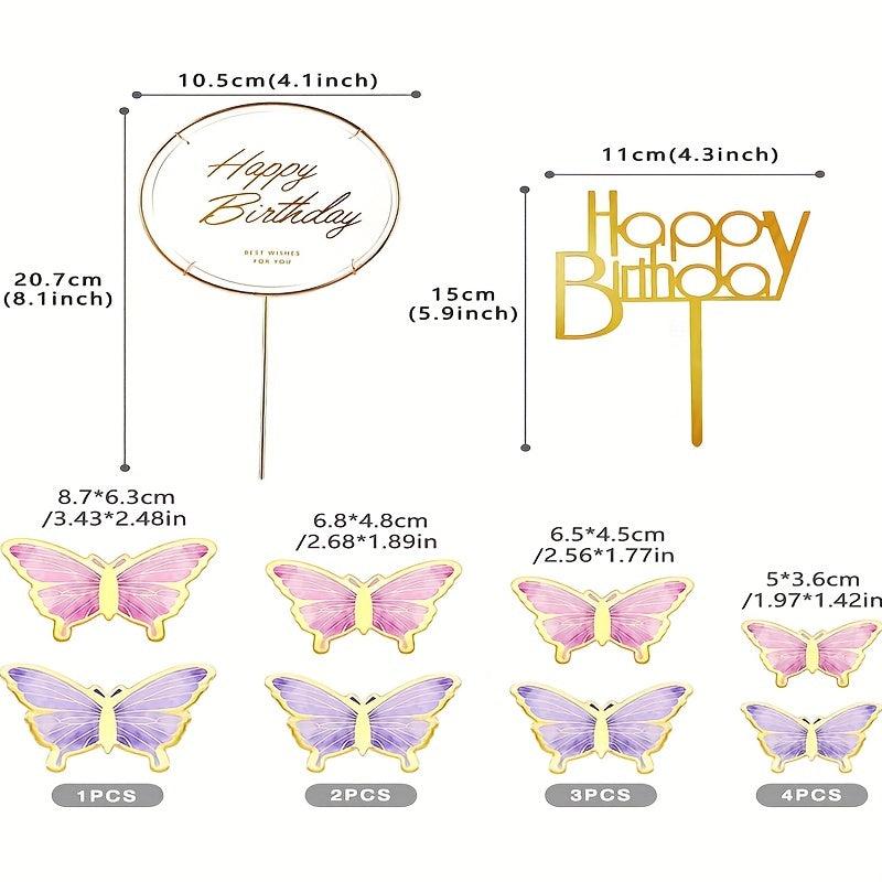 22pcs Butterfly Cake Decorations with Happy Birthday Acrylic Toppers