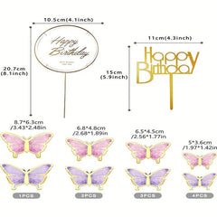 22pcs Butterfly Cake Decorations with Happy Birthday Acrylic Toppers
