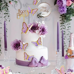 22pcs Butterfly Cake Decorations with Happy Birthday Acrylic Toppers