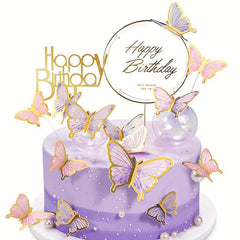 22pcs Butterfly Cake Decorations with Happy Birthday Acrylic Toppers