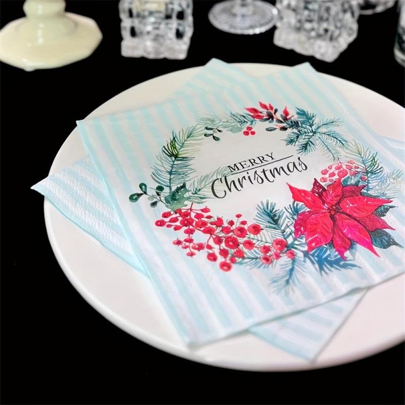 20pcs Christmas Wreath Paper Napkins Xmas Party Decor Home