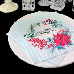 20pcs Christmas Wreath Paper Napkins Xmas Party Decor Home
