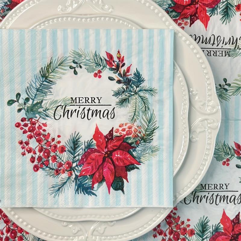 20pcs Christmas Wreath Paper Napkins Xmas Party Decor Home