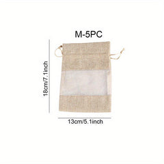 5pcs Burlap Organza Drawstring Storage Bags Wedding Party Decor